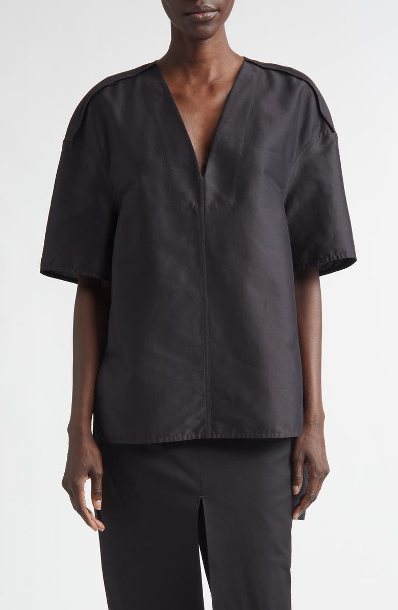 Rick Owens Island Oversize Cotton & Silk Sateen Top, Main, color, Black