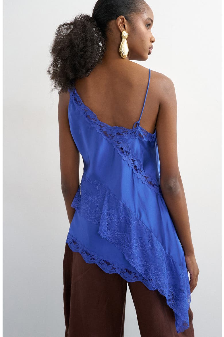 Lace Inset Asymmetric Satin Camisole, Alternate, color, BLUE