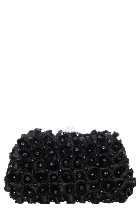 Paloma Rosette Imitation Pearl Frame Clutch