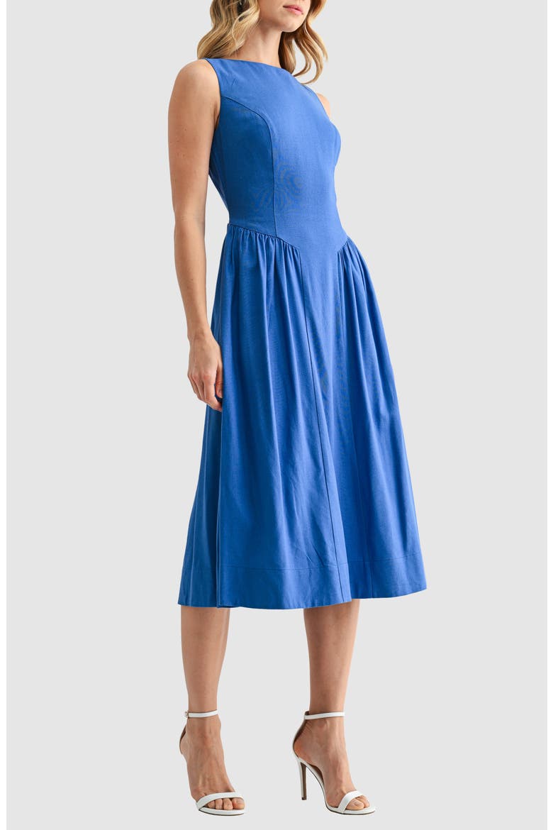 Sleeveless Back Bow Fit & Flare Midi Dress, Alternate, color, DARK DENIM