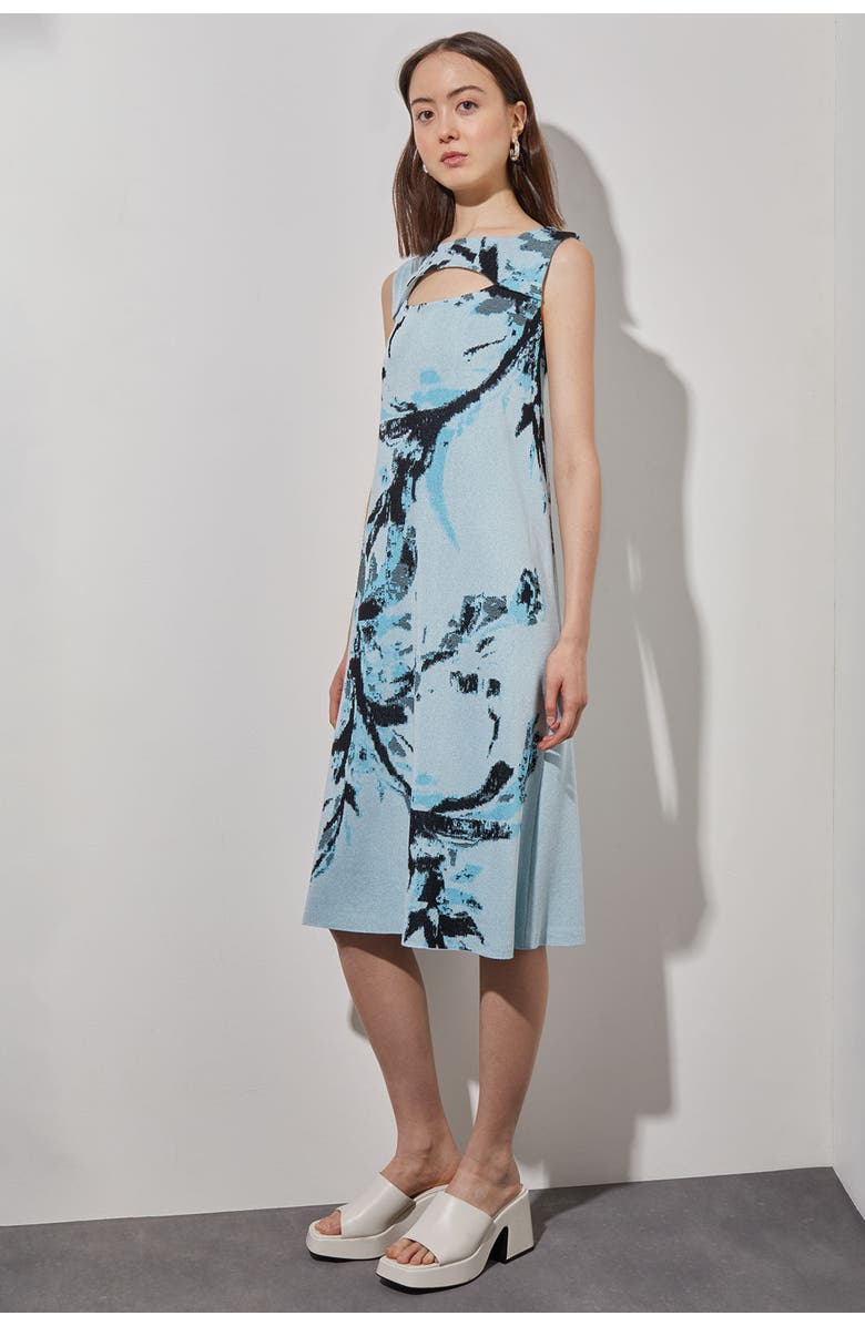 Ming Wang A-Line Abstract Soft Knit Dress, Alternate, color, Haze/Dew Blue/Black
