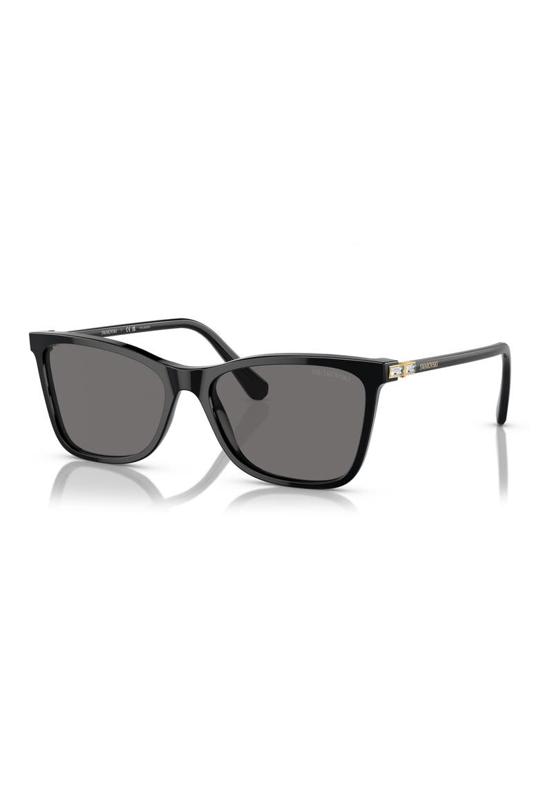 55mm Polarized Rectangular Sunglasses, Alternate, color, BLACK