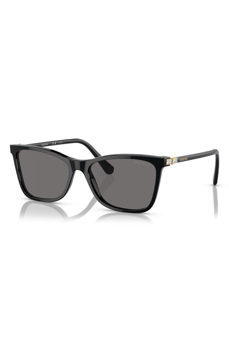 Swarovski 55mm Polarized Rectangular Sunglasses, Alternate, color, Black