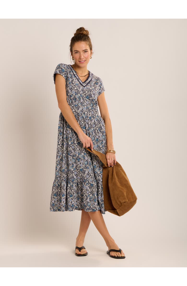 Brakeburn Lucia Tiered Midi Dress, Main, color, Navy