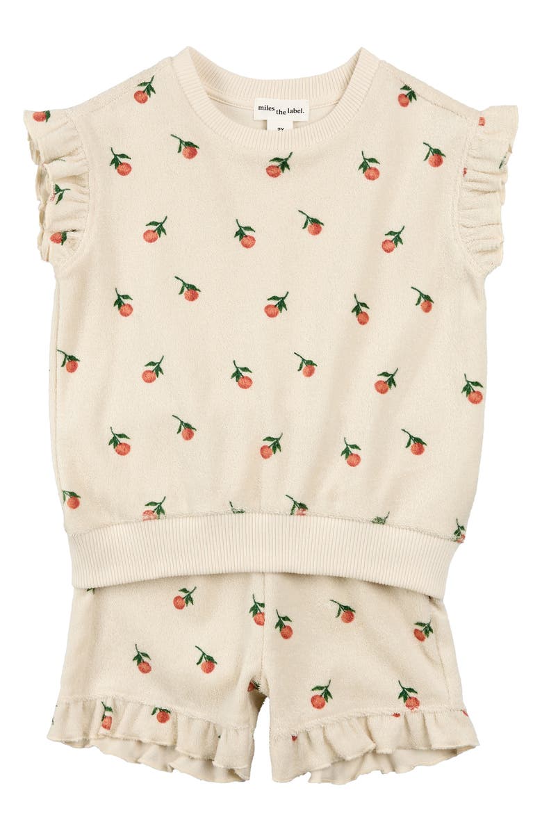 MILES THE LABEL Orange Print Terry Cloth Top & Shorts Set, Main, color, Beige