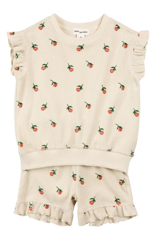 Miles The Label Orange Print Terry Cloth Top & Shorts Set