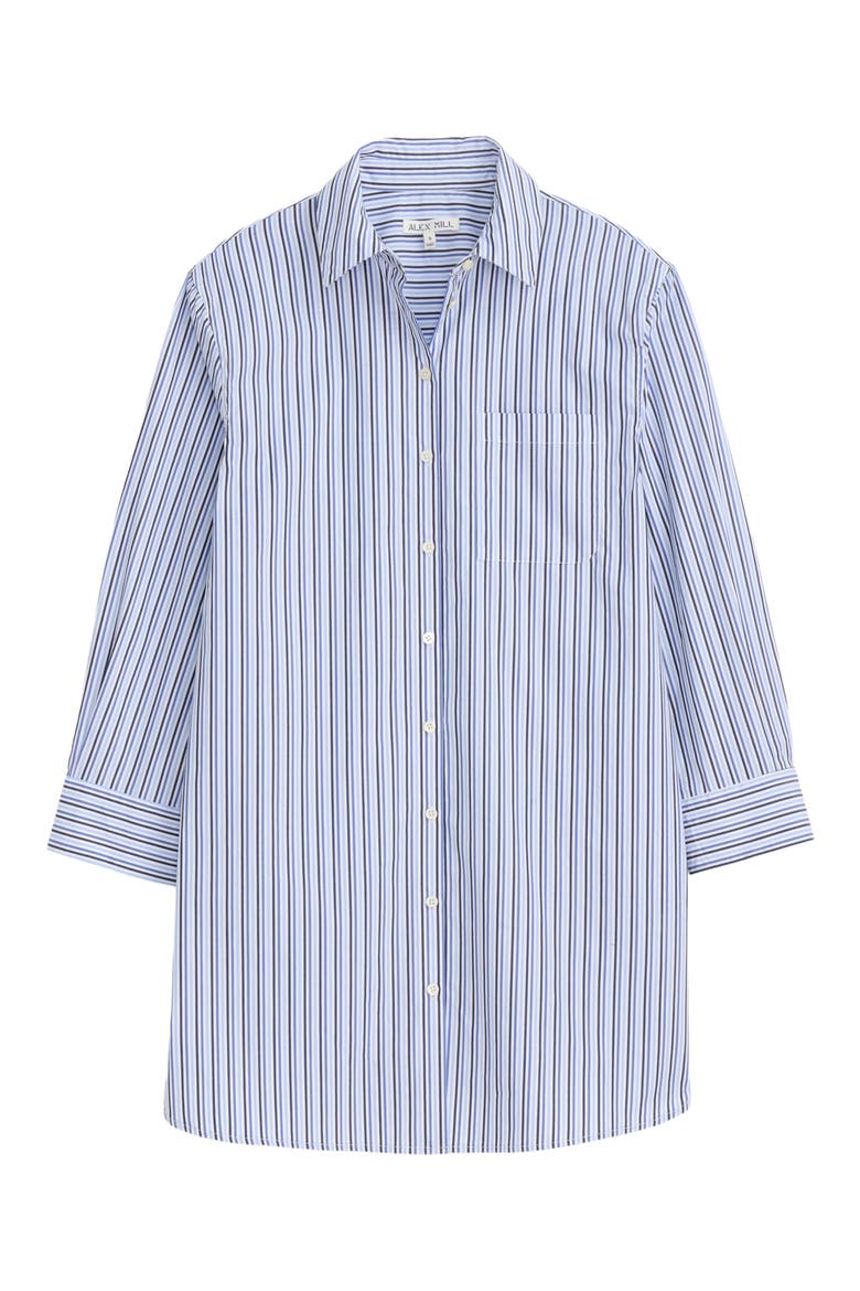 Florence Stripe Long Sleeve Cotton Shirtdress, Alternate, color, BLUE MULTI STRIPE