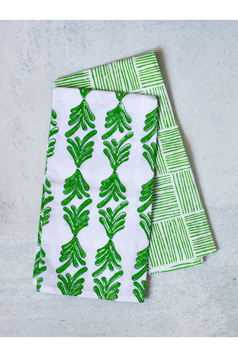 Tea Towel Set - Palmetto & Stripe, Alternate, color, Green