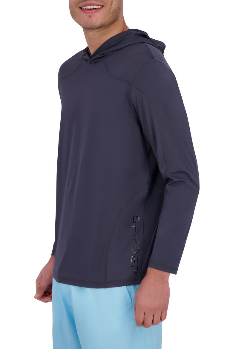 Textured Piecing Long Sleeve Hooded Rashguard, Alternate, color, EBONY