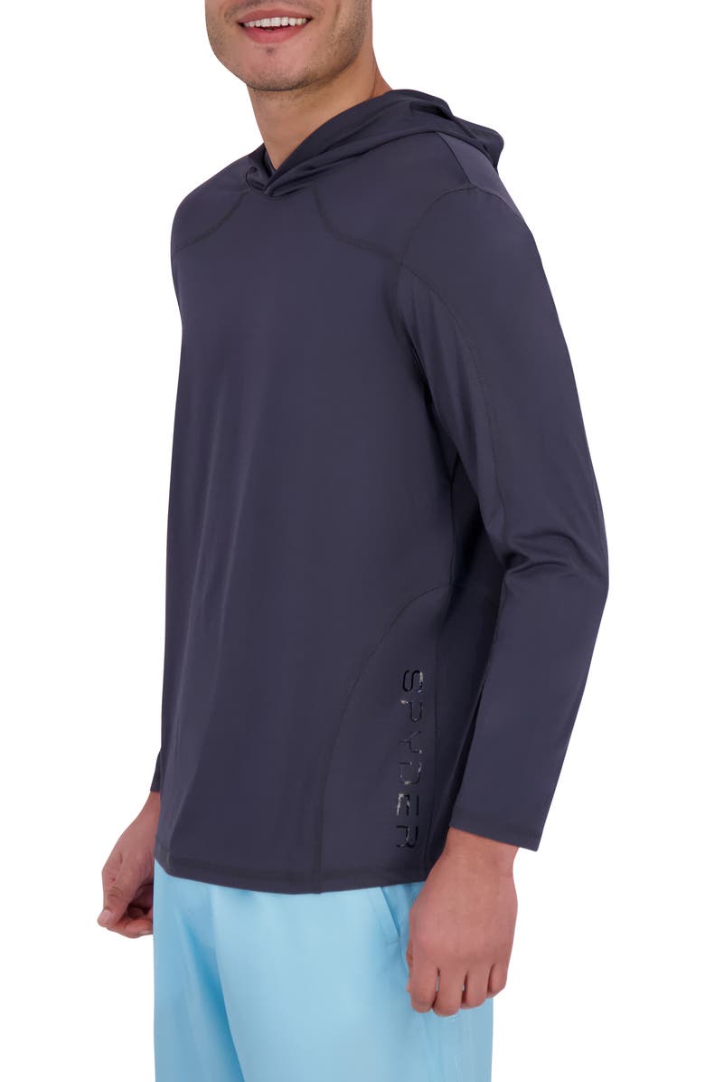 Spyder Textured Piecing Long Sleeve Hooded Rashguard, Alternate, color, Ebony