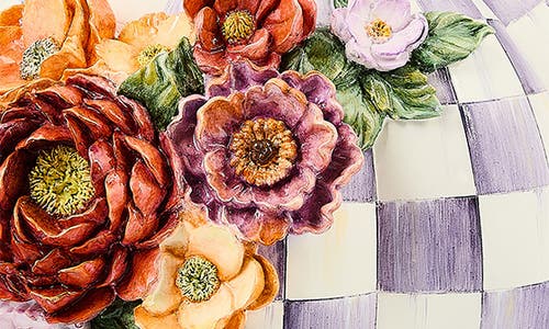 Mackenzie-childs Mackenzie Childs Violet Check Cascade Floral Pumpkin In Purple