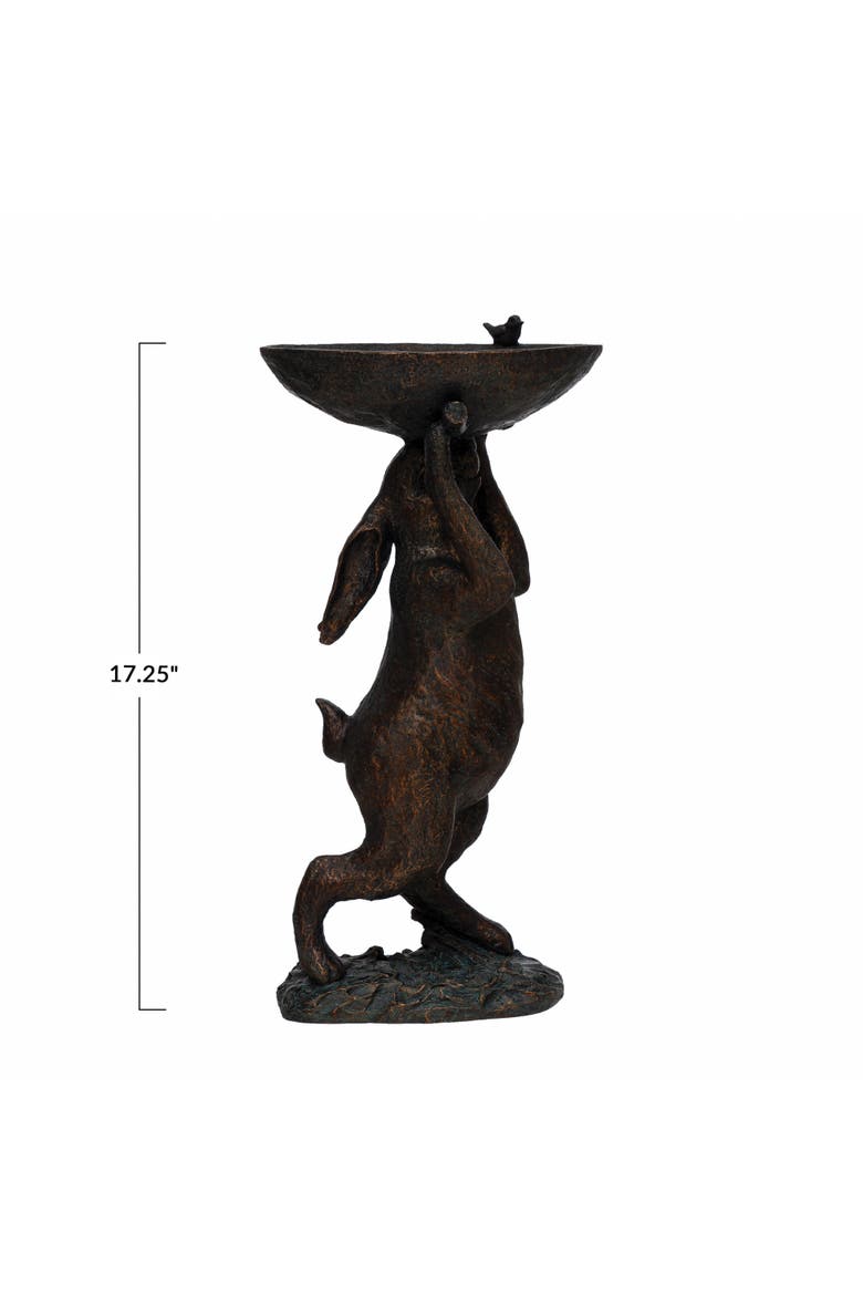Decorative Resin Rabbit Bird Bath, Green Patina Finish, Alternate, color, Green