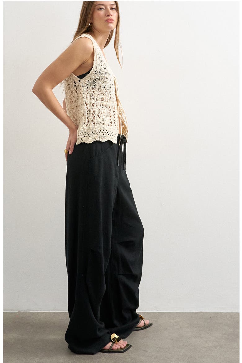Wide Leg Linen & Cotton Utility Pants, Alternate, color, BLACK