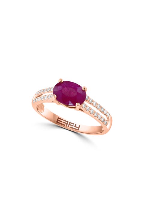 14K Rose Gold Diamond & Ruby Ring