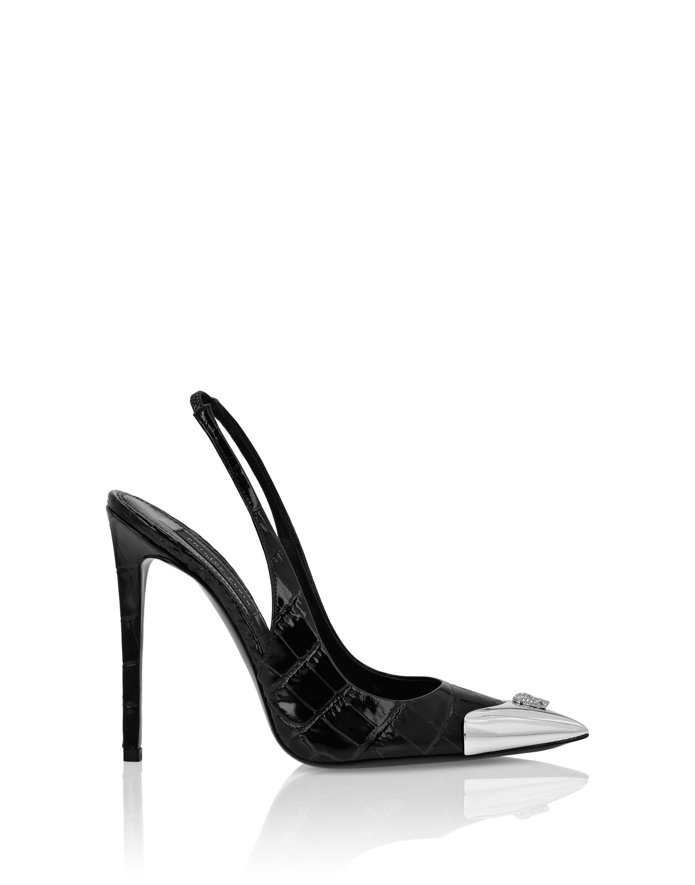 Crocco Slingback High Heels Shoes Skull Strass Women, Alternate, color, black