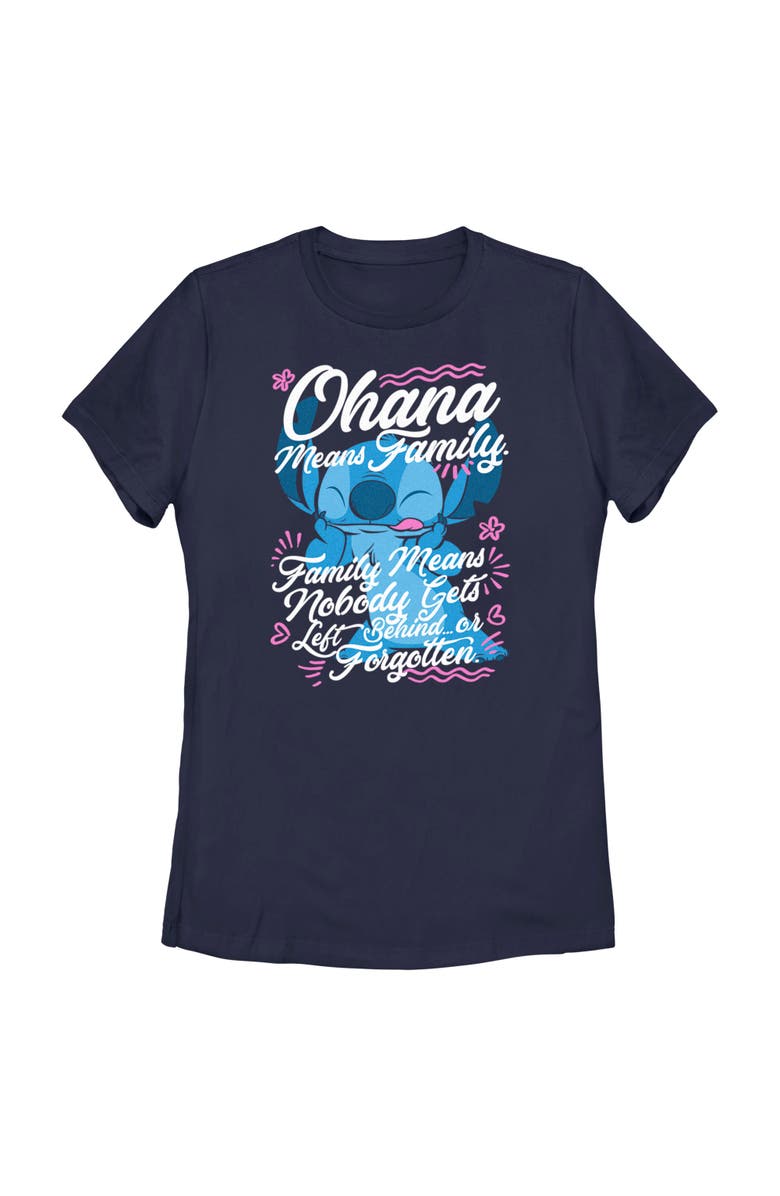 Lilo & Stitch Women's Lilo & Stitch Ohana Means Family  Graphic T-Shirt, Main, color, Navy Blue