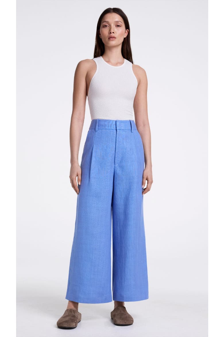 Linen Cropped Pleated Trouser, Alternate, color, Periwinkle Linen