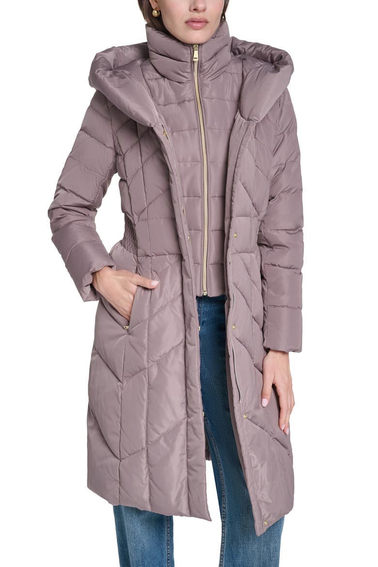 Taffeta Puffer Coat with Quilted Zip Bib, Alternate, color, CASHEW