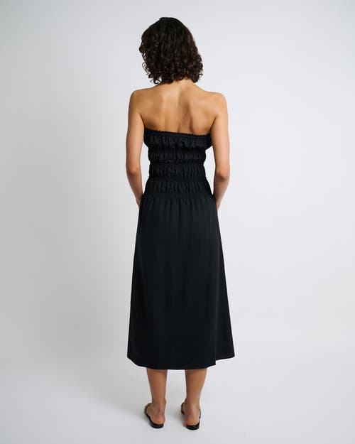 Onia Air Linen Smocked Maxi Dress In Black