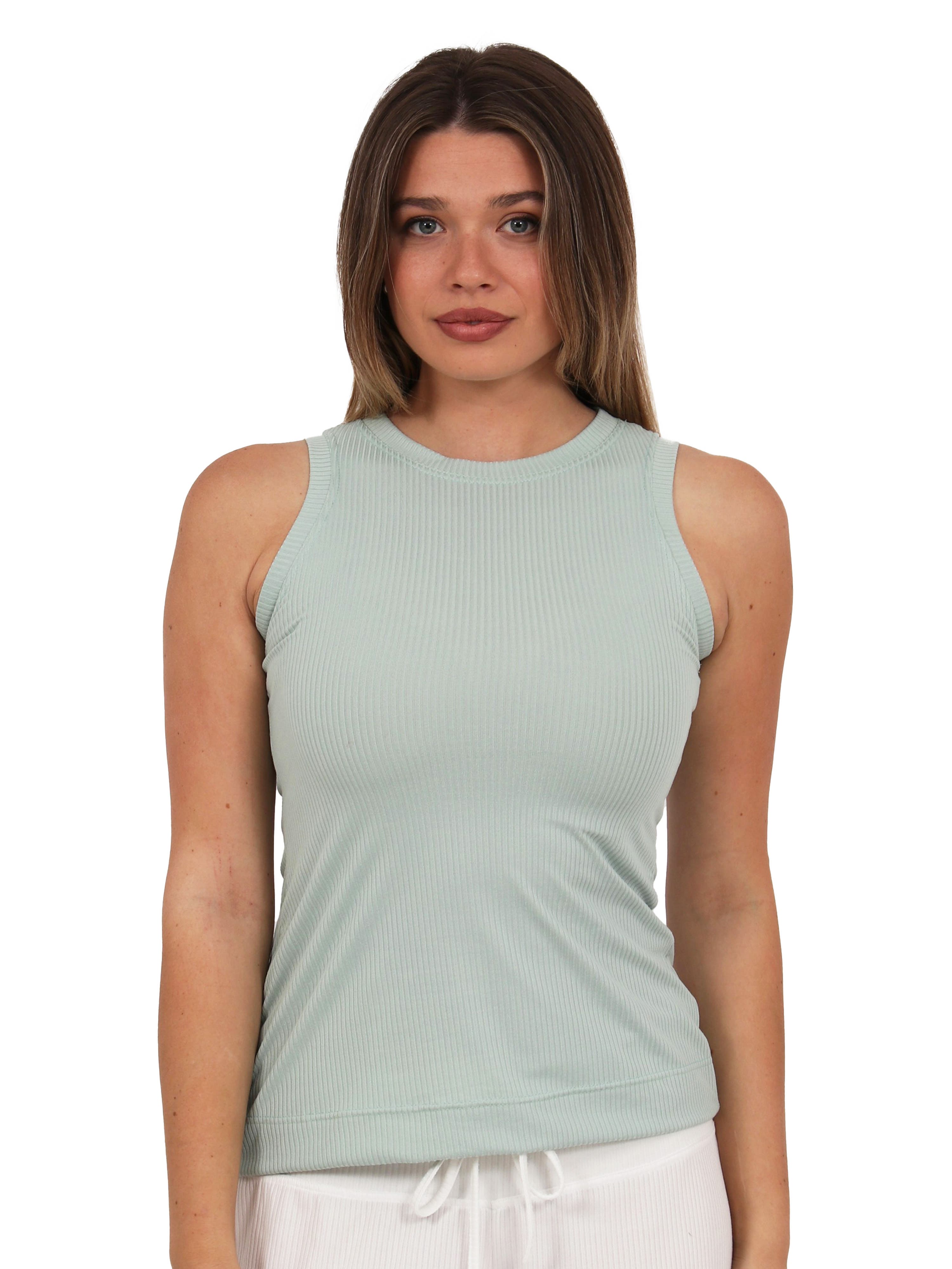 Womens Basic Ribbed Knit Round Neck Sleeveless Tank Top - image 5