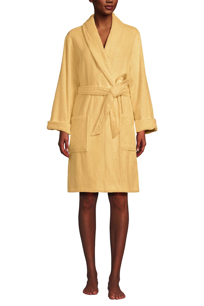Soft Terry Long Sleeve Knee Length Robe, Main, color, Pale Sunbeam Yellow