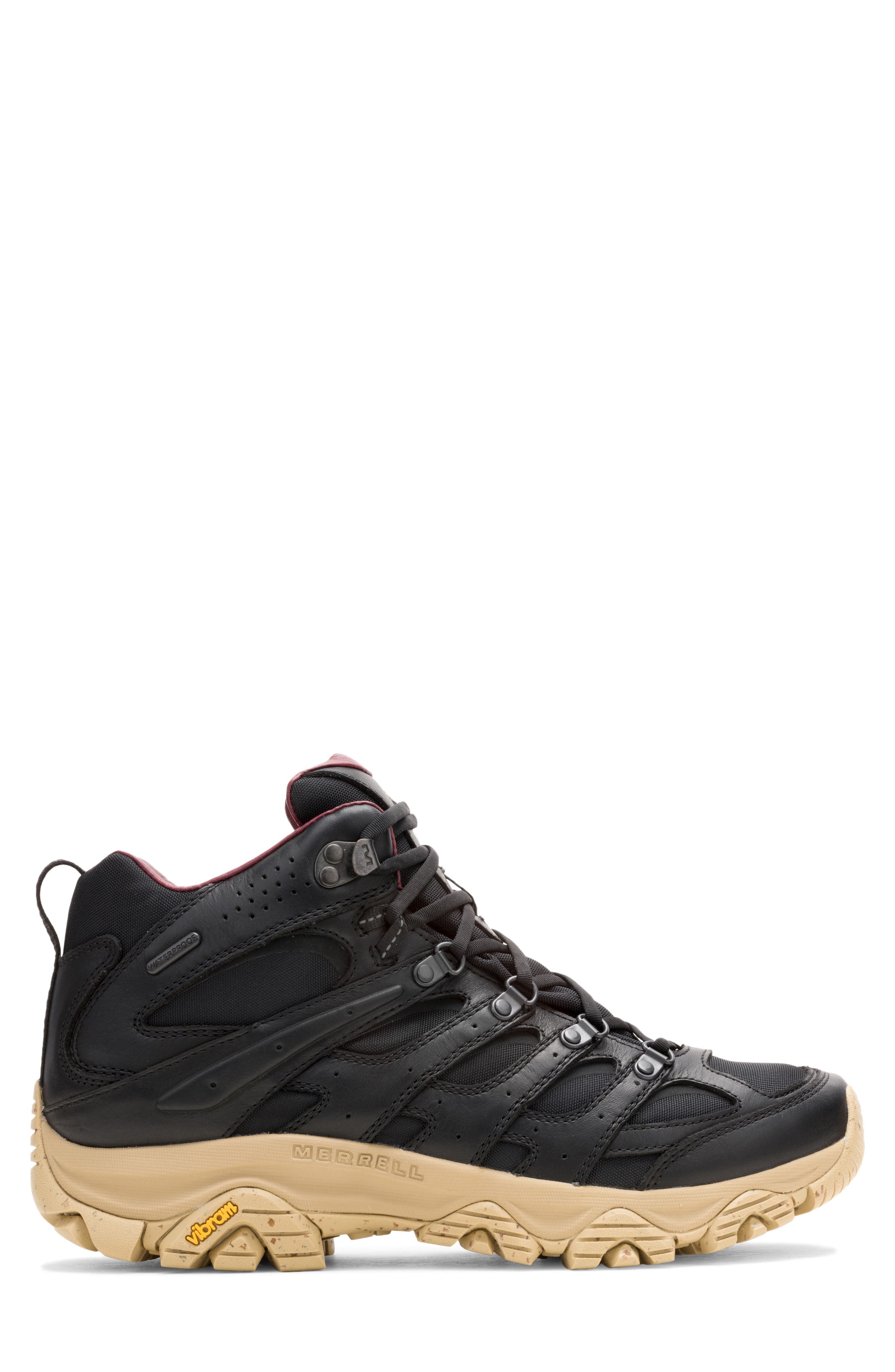 Moab 3 Luxe Leather Waterproof Mid Hiker Boot, Alternate, color, BLACK/ TAN