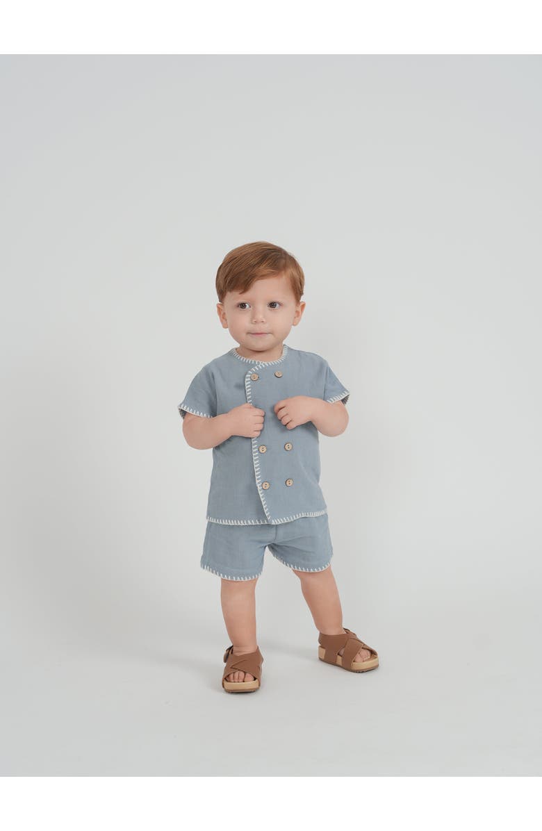 Mr. Mr. Double Breasted Cotton Linen Shirt and Shorts Set, Alternate, color, Beige