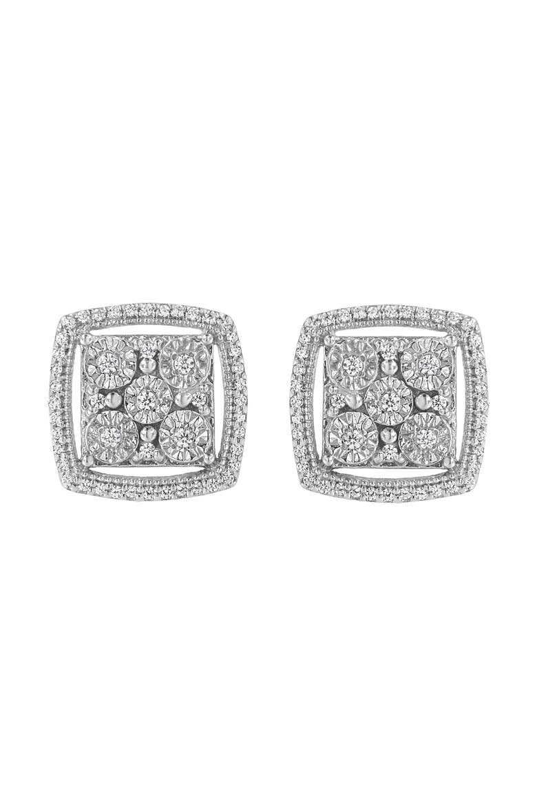 Silver 3/8 Ct Miracle Round Diamond Double Halo Cluster Earrings, Main, color, White