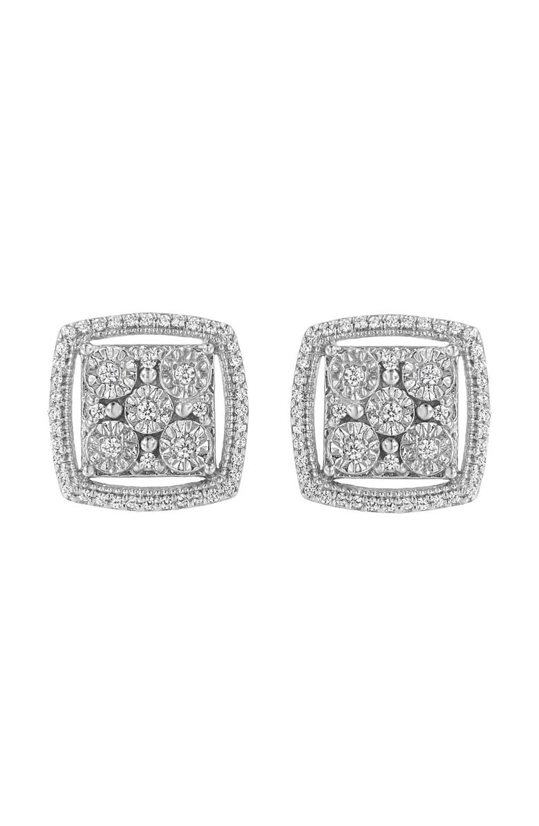 Haus of Brilliance Silver 3/8 Ct Miracle Round Diamond Double Halo Cluster Earrings, Main, color, White