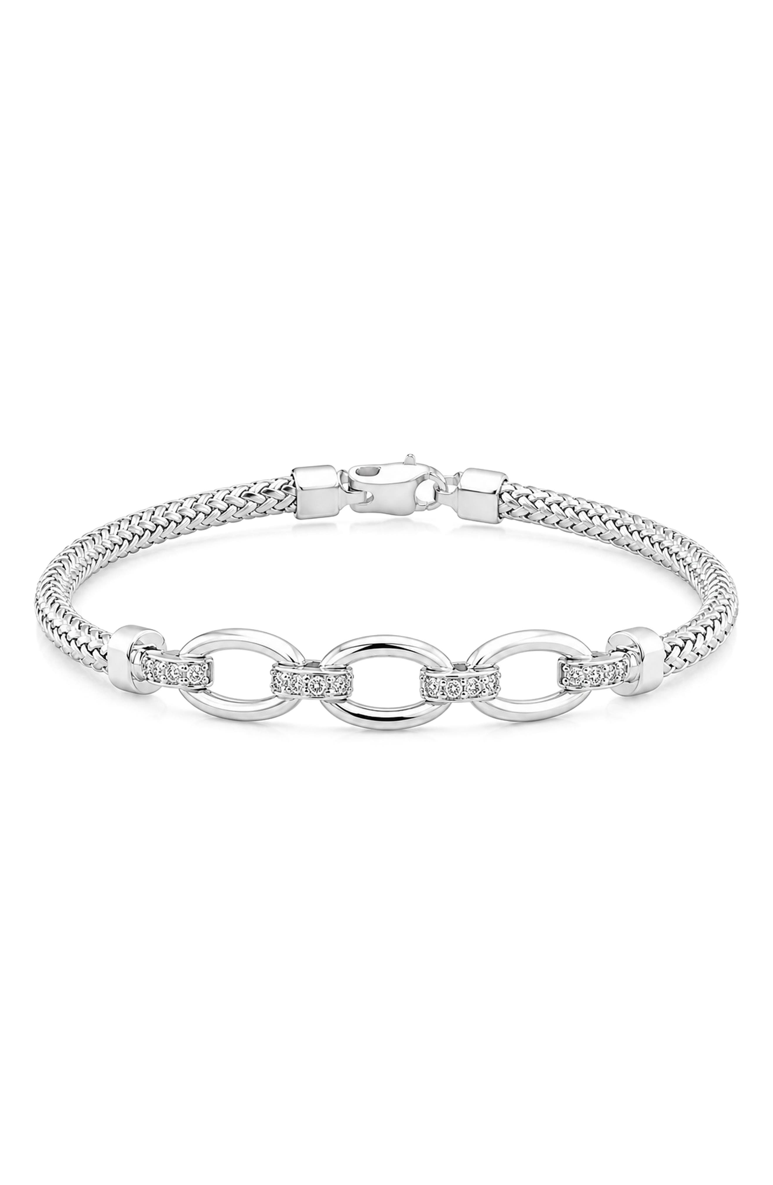 Sterling Silver Diamond Oval Link Bracelet