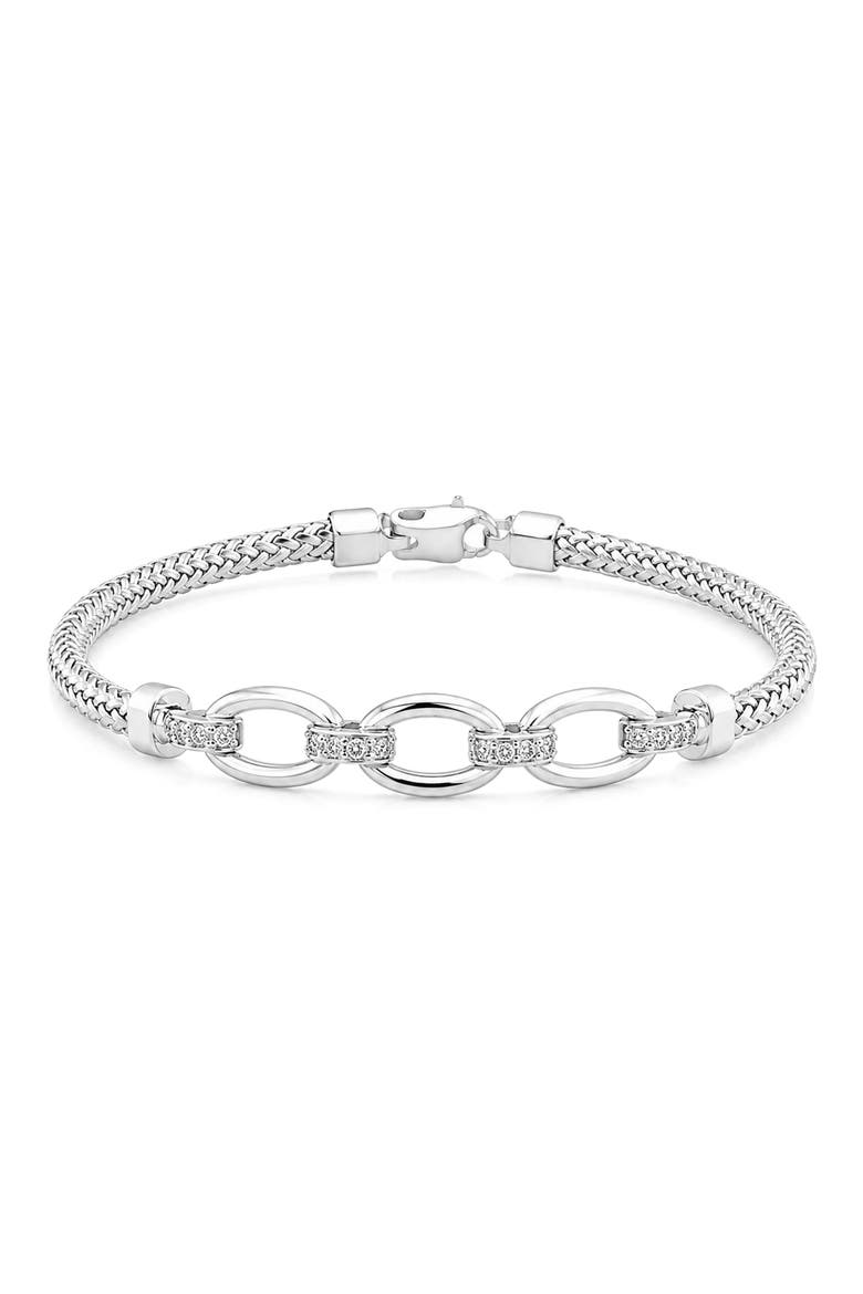 Sterling Silver Diamond Oval Link Bracelet, Main, color, WHITE