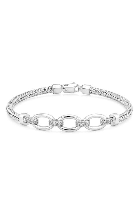 Sterling Silver Diamond Oval Link Bracelet