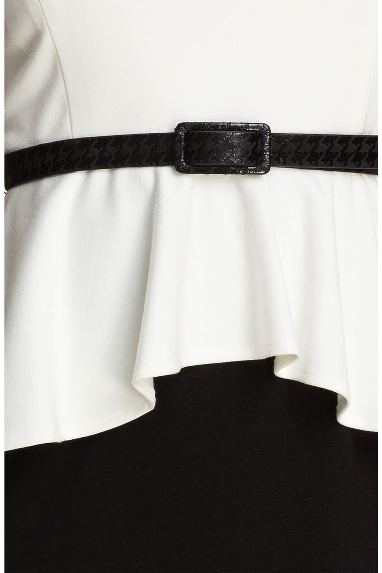 Colorblock Peplum Dress, Alternate, color, IVORY/ BLACK