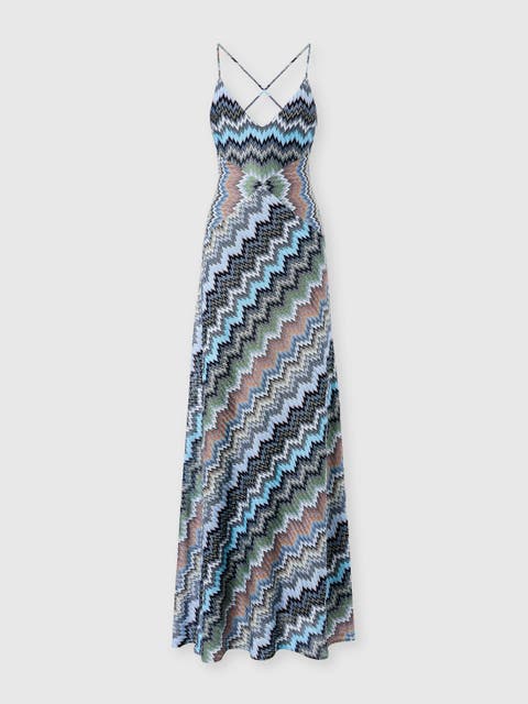 Long Dress With Crossed Straps In Chevron Viscose