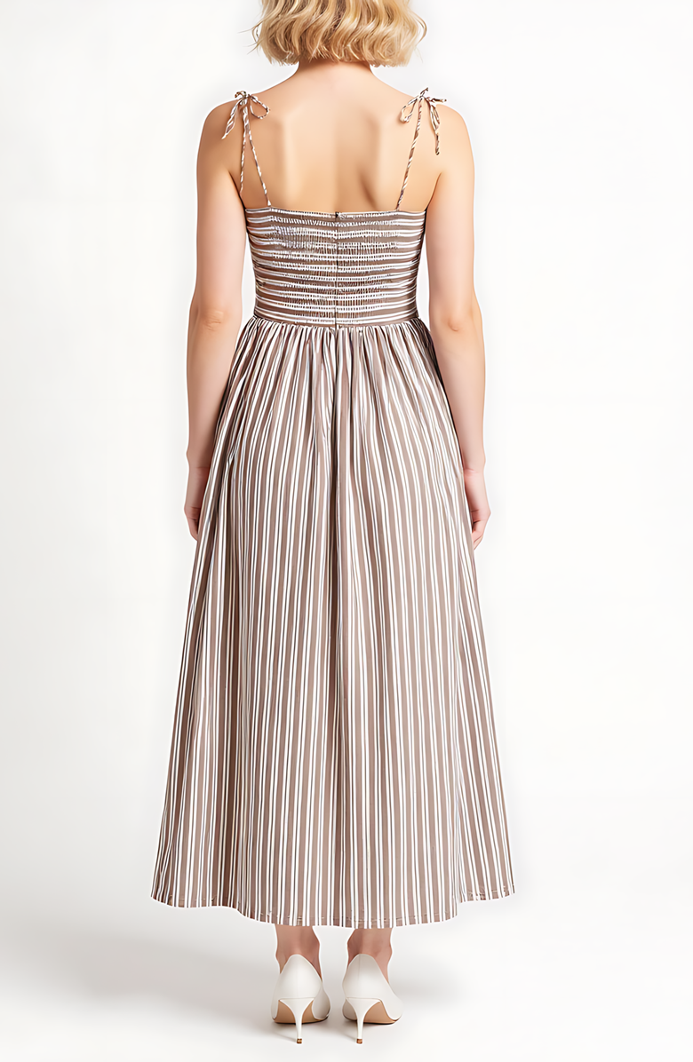 Nelle Atelier The Caroline Petite Drop Waist Maxi Dress, Alternate, color, Chocolate Stripe