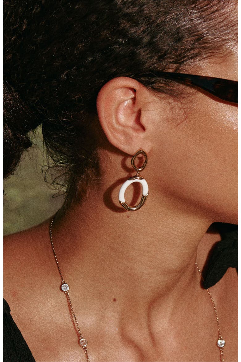Time Ripples Round Earrings, Alternate, color, White & Gold