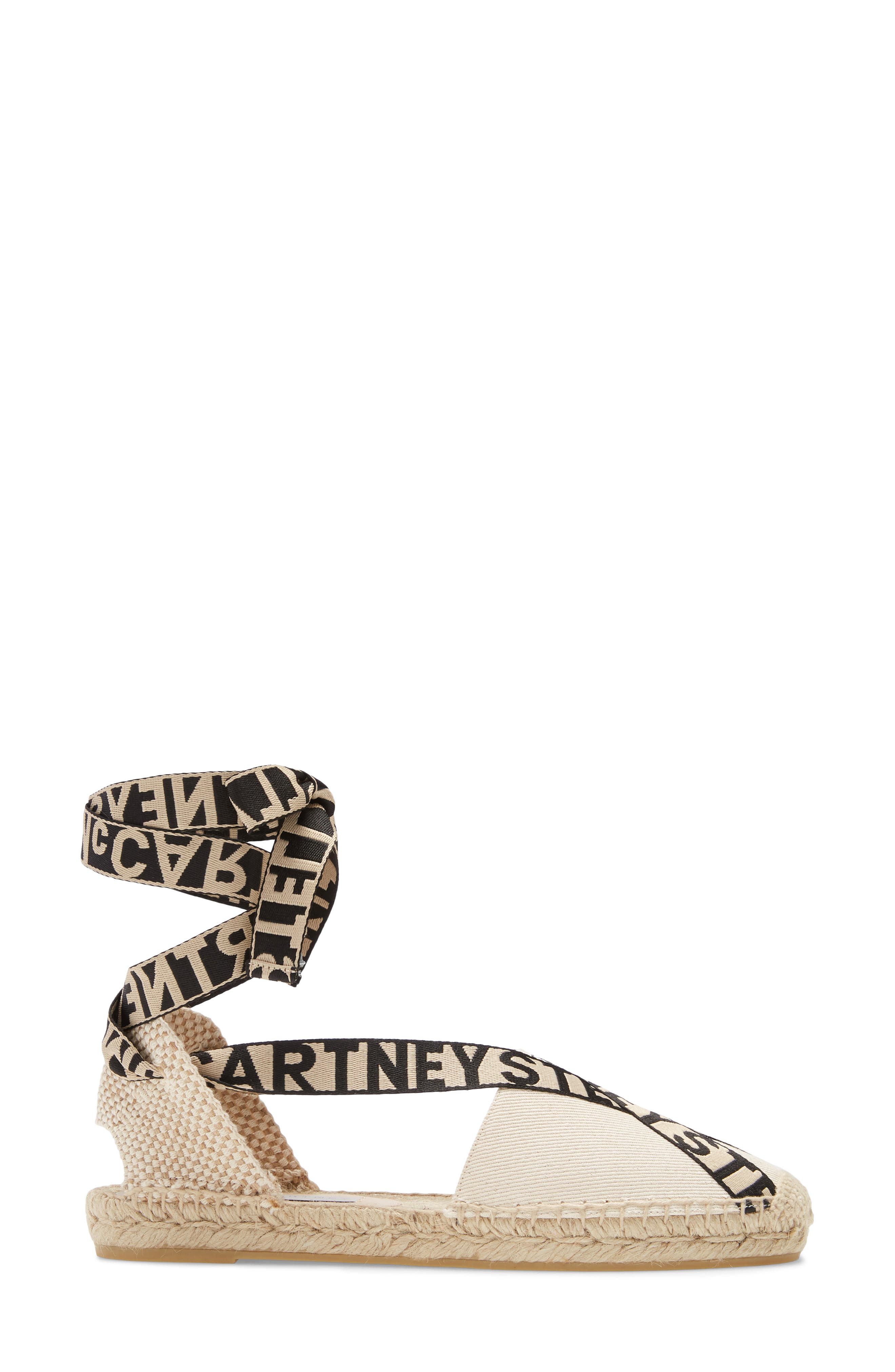 Gaia Logo Ankle Wrap Espadrille Flat, Alternate, color, STRAW/ ECRU
