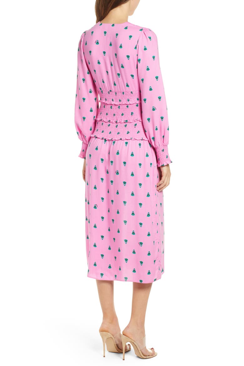 Hazel Floral Smocked Long Sleeve Midi Dress, Alternate, color, PINK GREEN FLORAL