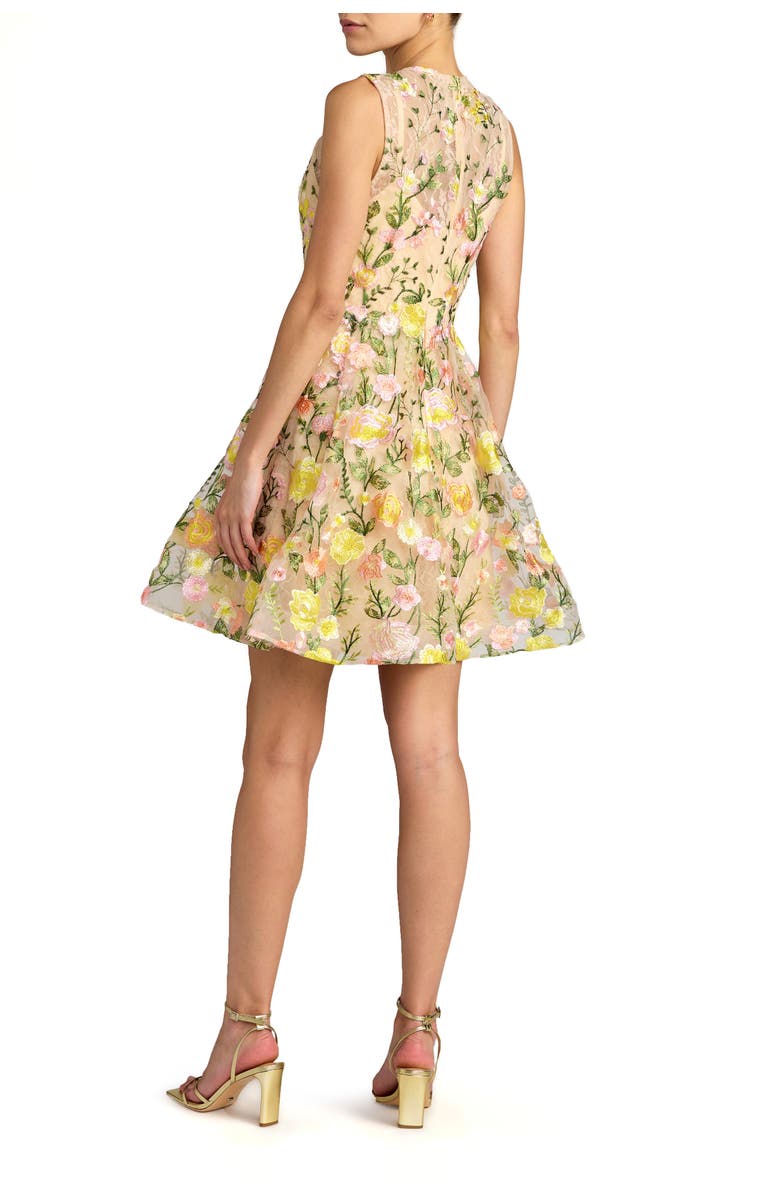 Mac Duggal Sleeveless Embroidered Lace High Neck Mini Dress, Alternate, color, Yellow Multi