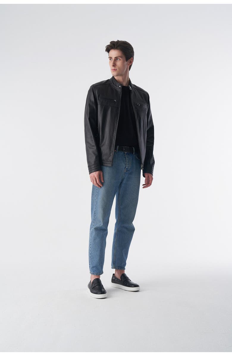 Furniq UK Cruiser Style Genuine Leather Jacket, Alternate, color, Black