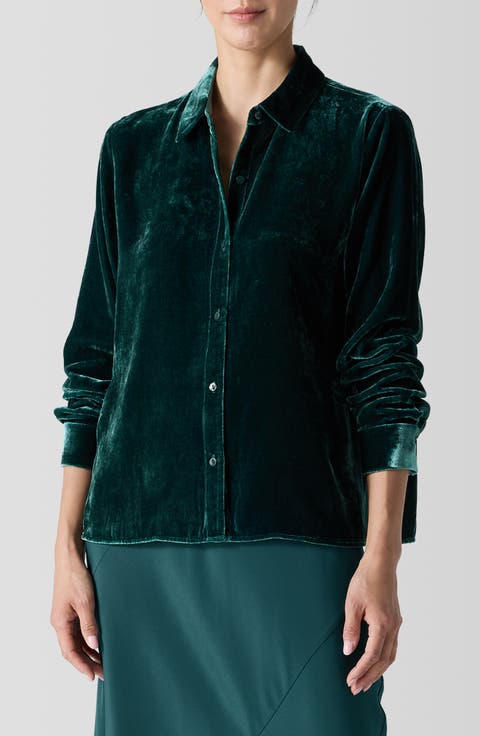 Classic Collar Easy Velvet Button-Up Shirt