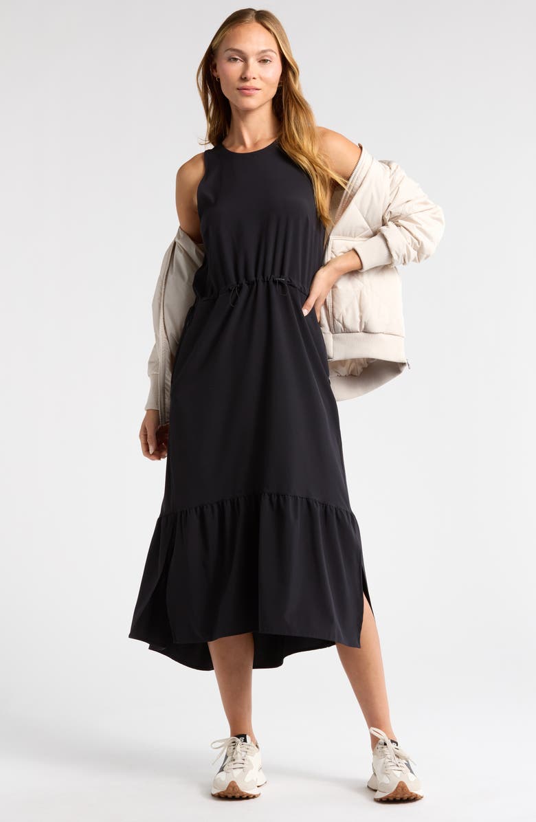 Drawcord Waist Tiered Midi Dress