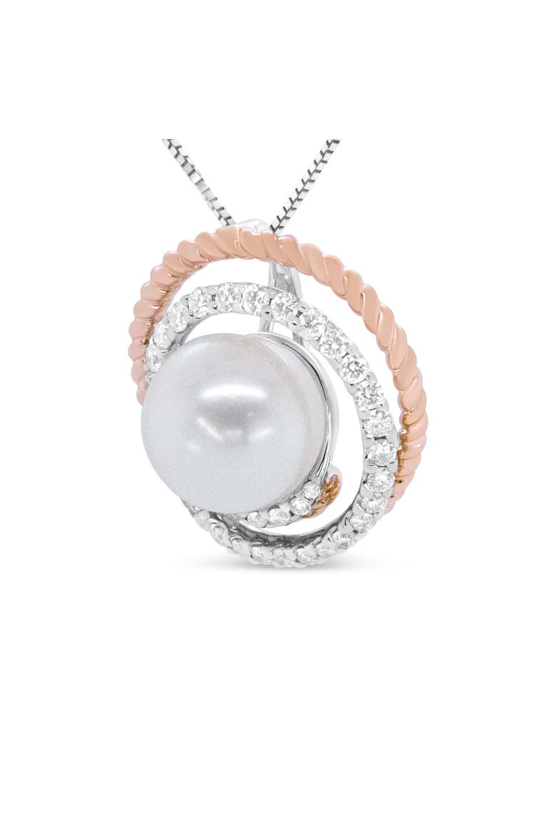 14K Rose and White Gold 3/8 Cttw Pave Diamond and Pearl Spiral Openwork Pendant, Alternate, color, White