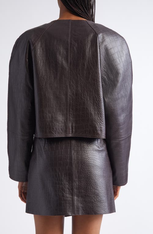 Stand Studio Alix Croc Embossed Leather Crop Jacket In Brown