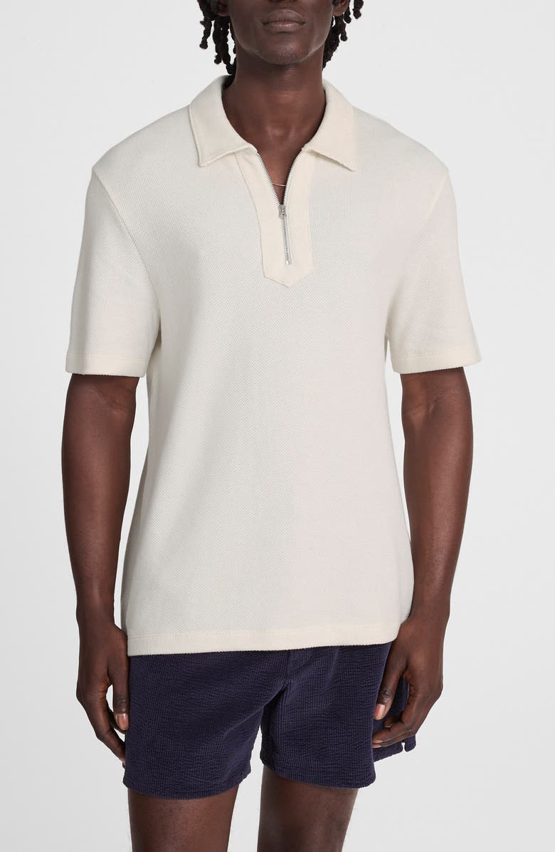 Madewell Quarter Zip Pique Polo Shirt, Main, color, Lighthouse
