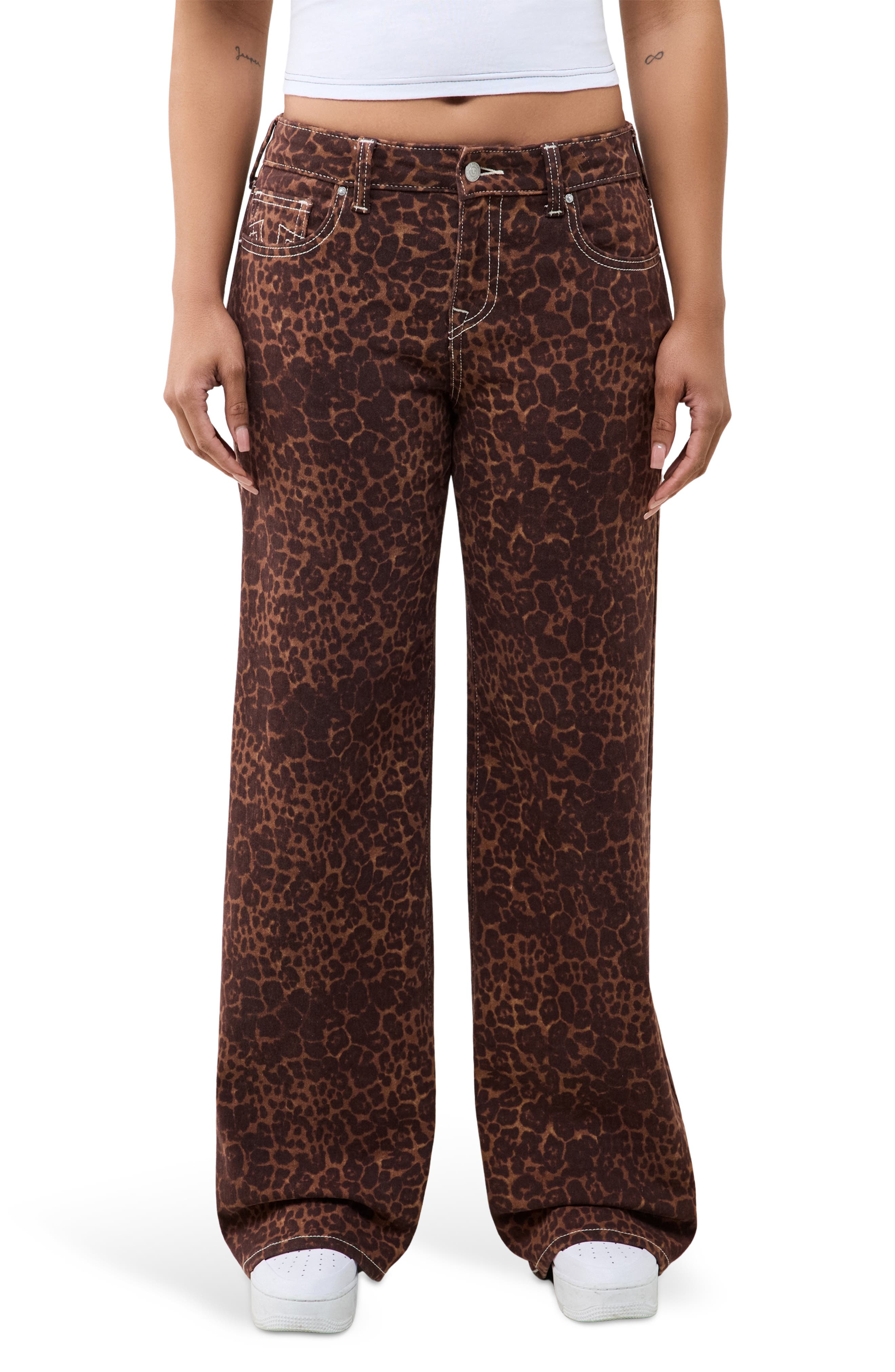 Bobbi Leopard Print Baggy Wide Leg Jeans