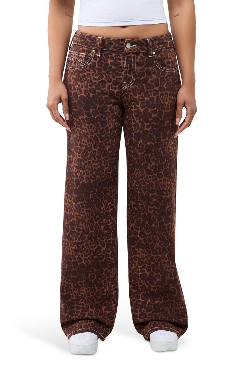 Bobbi Leopard Print Baggy Wide Leg Jeans, Main, color, LEOPARD PRINT