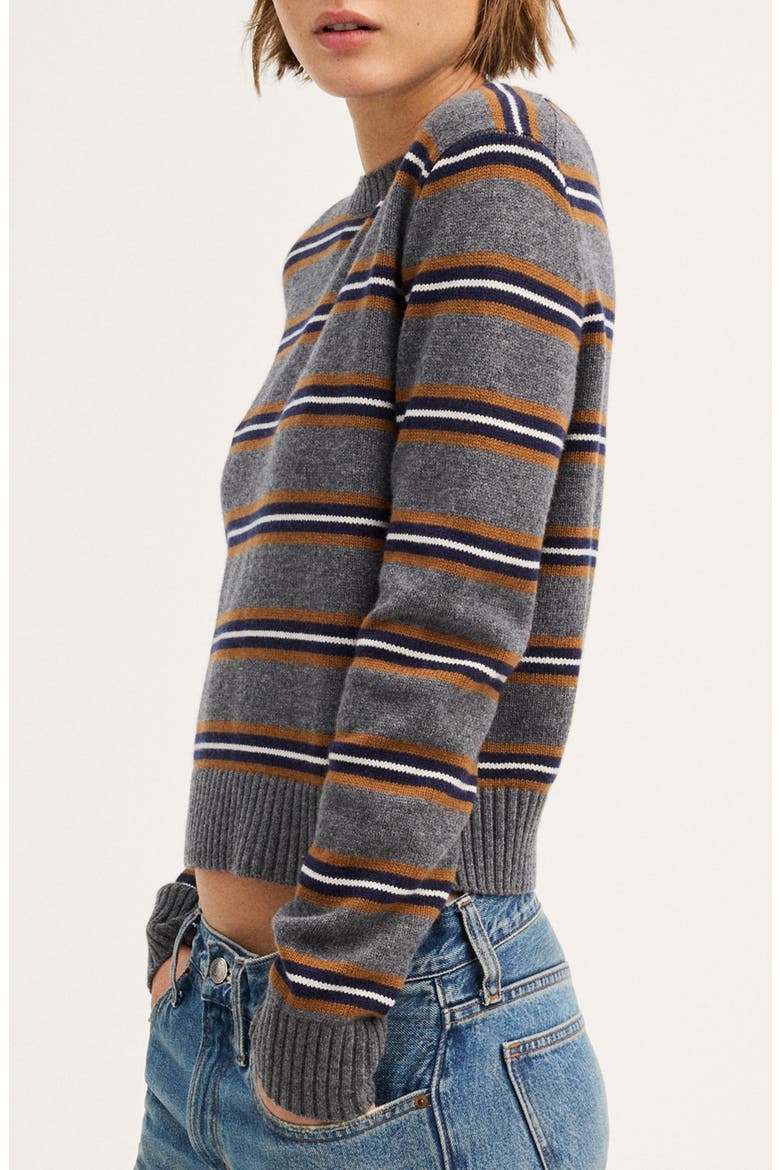 The Mila Stripe Crewneck Sweater in SoftWool, Alternate, color, HEATHER GREY MINI MULTI STRIPE