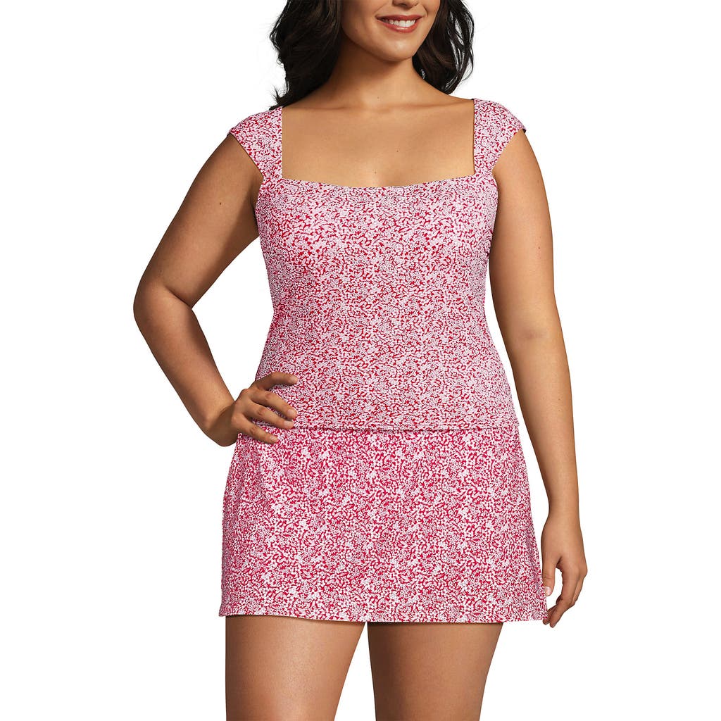 Lands' End Womens Square Neck Underwire Square Back Tankini Swimsuit Top In Pink