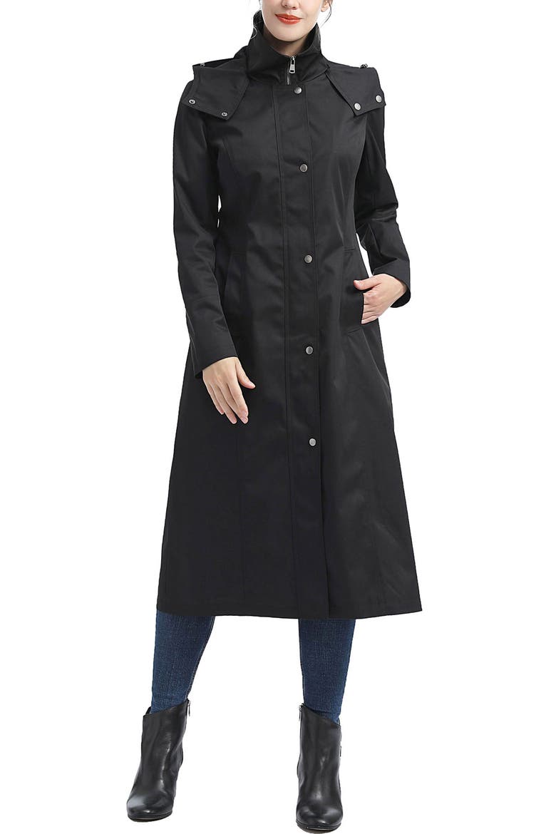 Cami Water-Resistant Hooded Long Raincoat, Alternate, color, Black